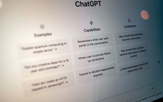 ChatGPT interface showing capabilities and examples