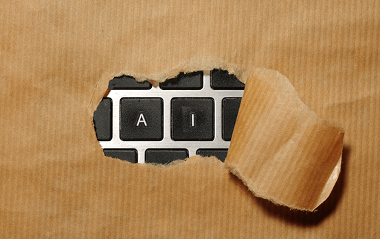AI keyboard revealed through torn paper