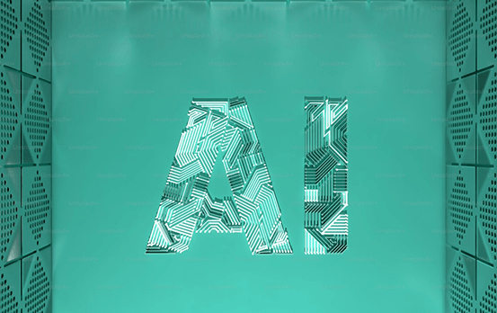 Large AI letters in a technology environment